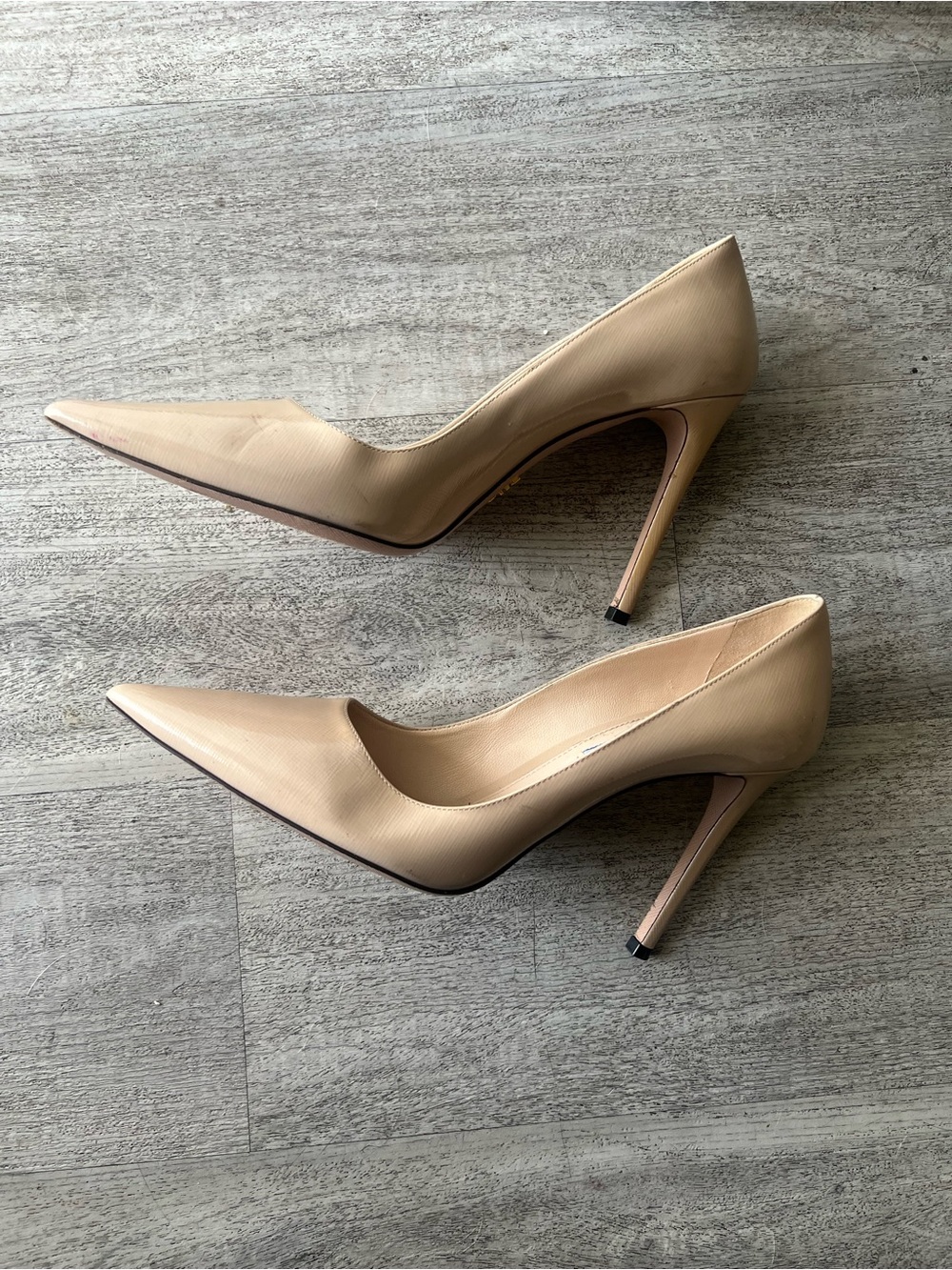 Prada Beige Patent Leather Pointed-Toe Pumps - Picture 2 of 11
